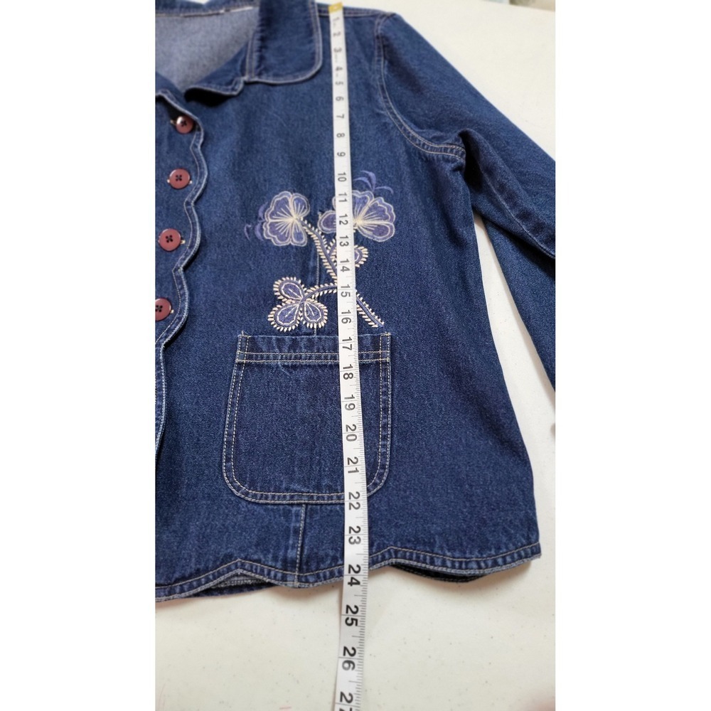 Womens Embroidered Denim Jean Shirt Cuffed Hem Midi Length Casual Everyday - Picture 8 of 12